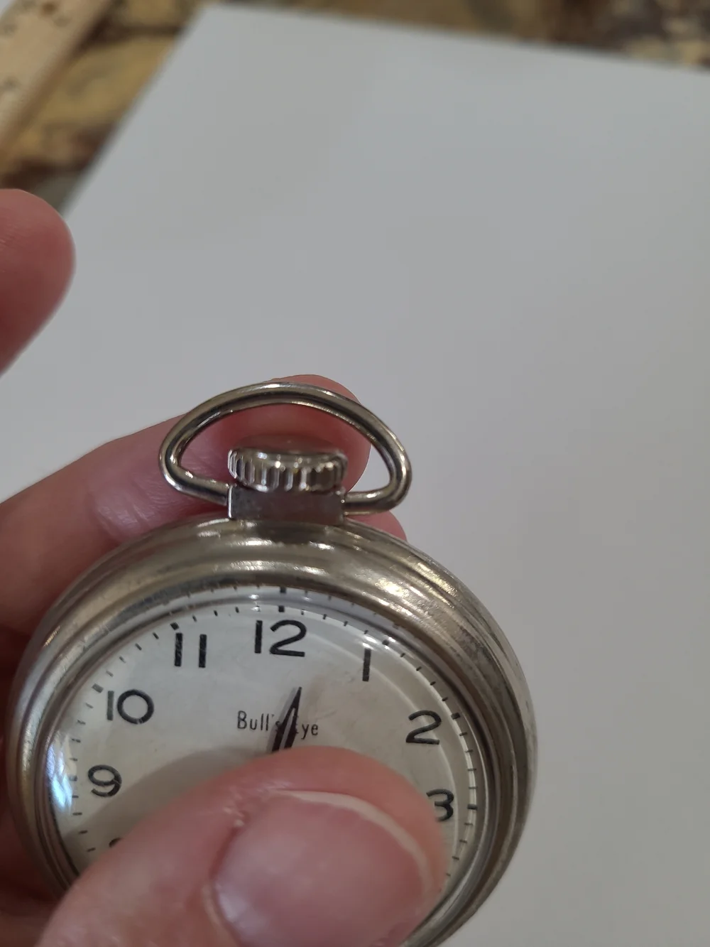Vintage Westclox Bull's Eye Silver Tone Pocket Watch  White Dial Manual Wind USA